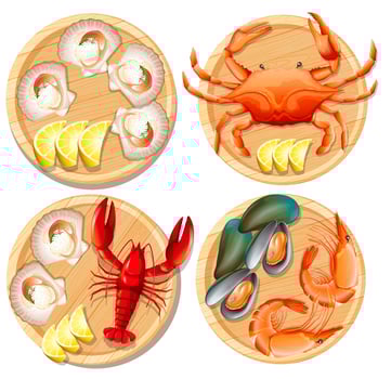 Set of reafood on plate vector