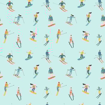 Vector illustration of skiers and snowboarders. Seamless pattern.