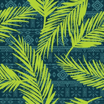 Seamless exotic pattern with palm leaves. vector