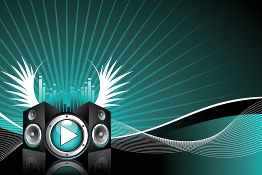 vector illustration for musical theme with speakers and wing