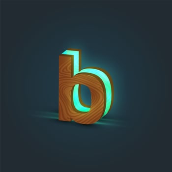 3D, realistic, glass and wood character from a typeface, vector