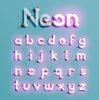 Realistic neon character set, vector illustration