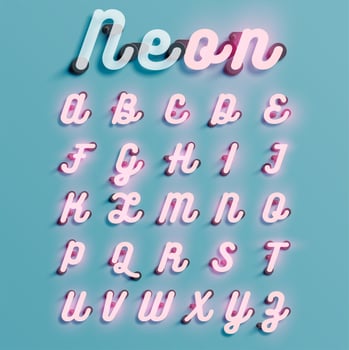 Realistic neon character set, vector illustration