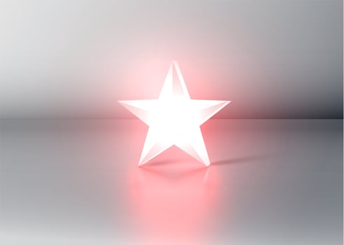 Glowing red 3D star rating, vector illustartion
