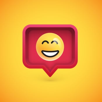 Funny 3D emoticon in 3D speech bubble, vector illustration