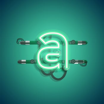 Realistic neon character with wires and console, vector illustration