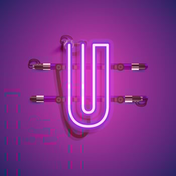 Realistic neon character with wires and console, vector illustration