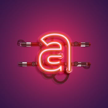 Realistic neon character with wires and console, vector illustration