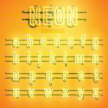 Realistic neon font with wires and console, vector illustration