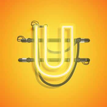 Realistic neon character with wires and console, vector illustration
