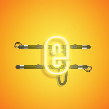 Realistic neon character with wires and console, vector illustration