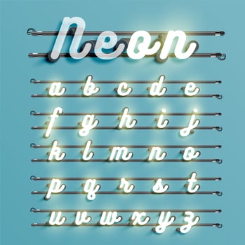 Realistic neon font with wires and console, vector illustration