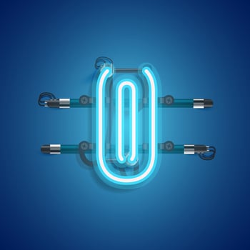 Realistic neon character with wires and console, vector illustration