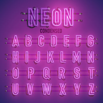 Realistic neon font with wires and console, vector illustration