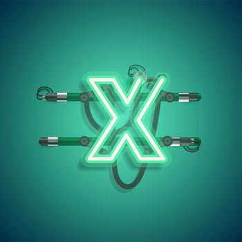 Realistic neon character with wires and console, vector illustration