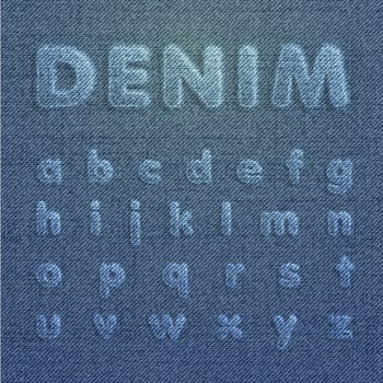 Character set made by denim, from a typeface, vector