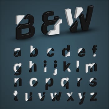 3D black and white font set, vector illustration
