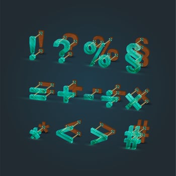 Realistic glass and wood font set, vector illustration