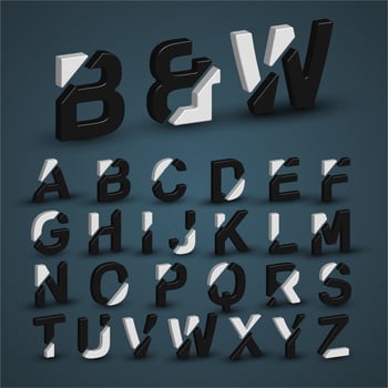 3D black and white font set, vector illustration