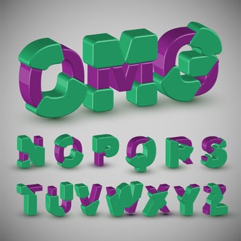 3D colorful character set from a typeset, vector