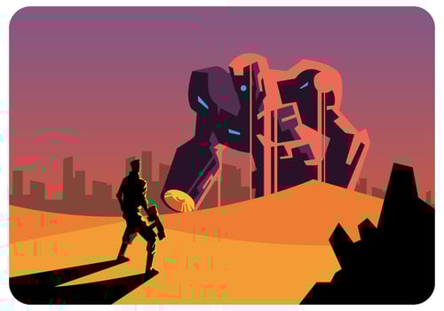 Man Vs Giant Robot Vector