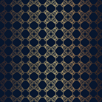 Vector floral line style black background, seamless monogram design pattern