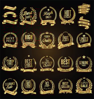 Golden laurel wreath with golden ribbons vector illustration collection