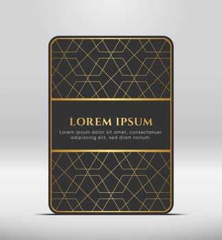 Elegant premium look. Dark gray card shape with golden pattern. Vector illustration.