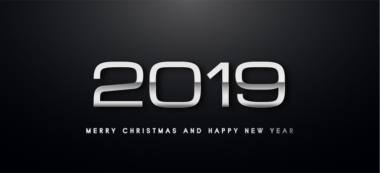 2019 Holiday Vector greeting illustration with silver numbers.