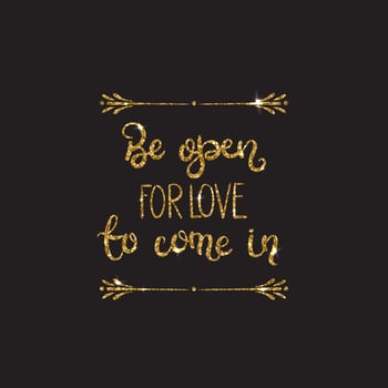 Romantic lettering with glitter. Golden sparkles vector