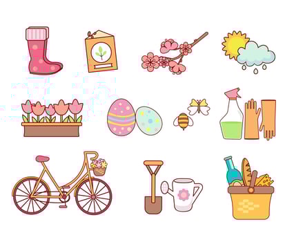 Set of 11 flat colorful spring icons vector