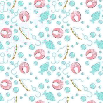 Seamless Pattern With Fishing Elements. vector
