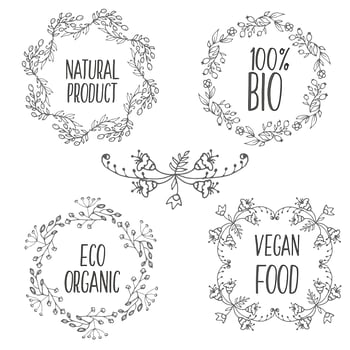 Vector floral decorative frames set. Herbs and wild flowers.