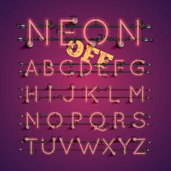 Yellow realistic neon character set with wires and console, vector illustration