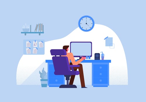 Office Worker Staff Working On Desk Vector Flat Illustration