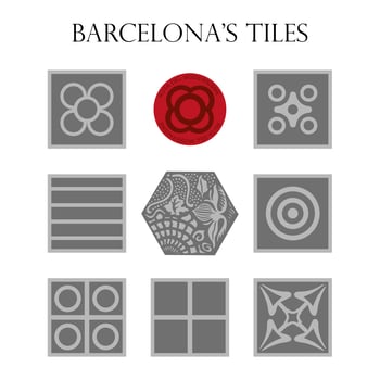 Set of Panots, typical  Modernist, hydraulic pavement of Barcelona. vector