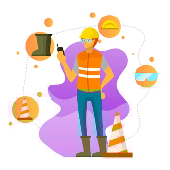 Flat Character Wears Personal Protective Equipment Vector Illustration