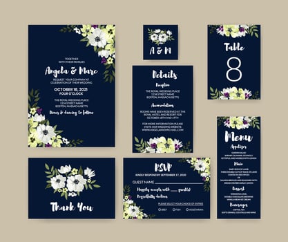 White And Blue Floral Wedding Set vector
