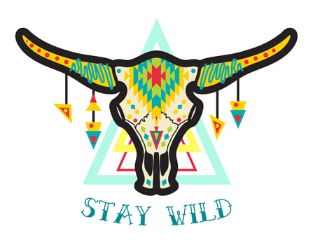 Cow skull in boho style. American native vector