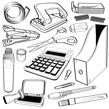 Office Stationery Tool Doodle.  vector