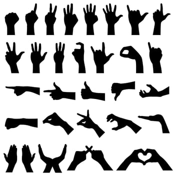 Hand Sign Gesture Silhouettes.  vector
