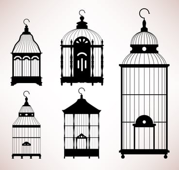Bird Cage vintage silhouettes.  vector