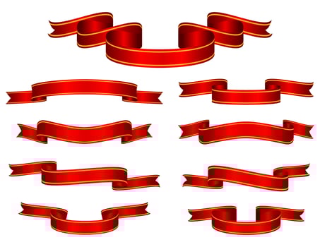 Red Banner Ribbon Set Vector.  vector