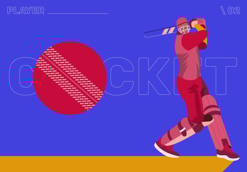 Cricket Player Character Vector Flat Illustraion