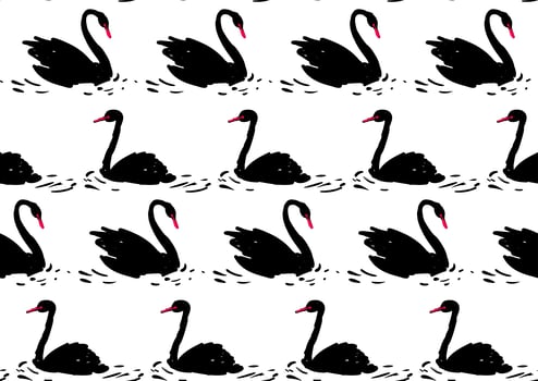 Couple of black swan. Seamless pattern. vector