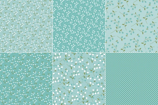 Blue Green Florals  Polka Dots vector
