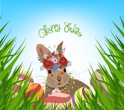 easter eggs spring fresh grass background vector