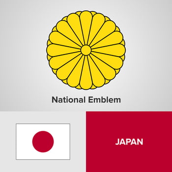   Japan  National Emblem, Map and flag  vector