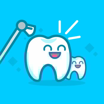 Dentistry Banners Cleaning Teeth. Cute kawaii characters. Vector flat illustration