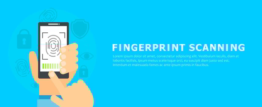 Banner fingerprint scanning. Vector flat illustration